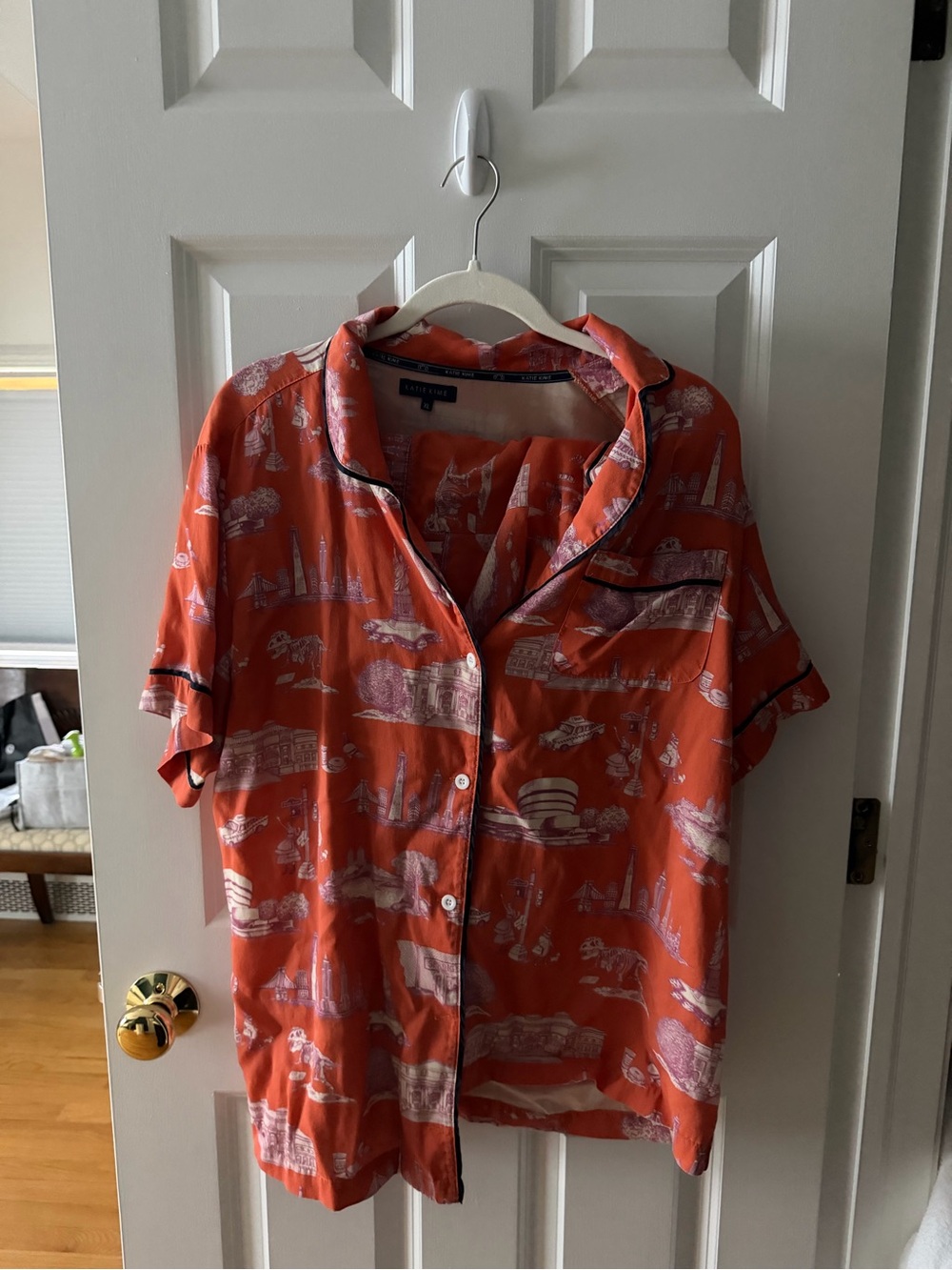 Katie Kime NYC Toile Print Pink Coral Short Sleeve Printed Pajama Set